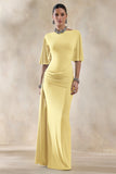 Emerelle Lemon Wide Neck Maxi Dress With Sash And Draped Detailing