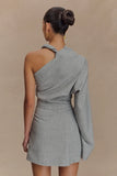 Dorian Twist Shoulder Mini Dress Charcoal Marle
