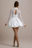 Tinkerbell White Satin Long Sleeve Puffball Mini Dress