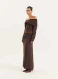 Chocolate Knitted Bardot Long Sleeved Top