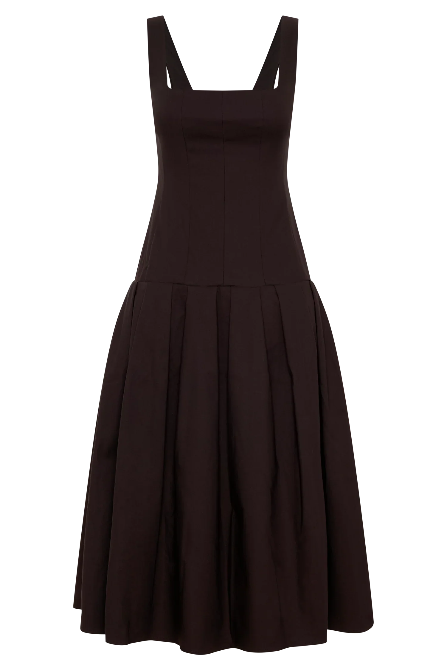 Natascha Drop Waist Cotton Midi Dress Chocolate