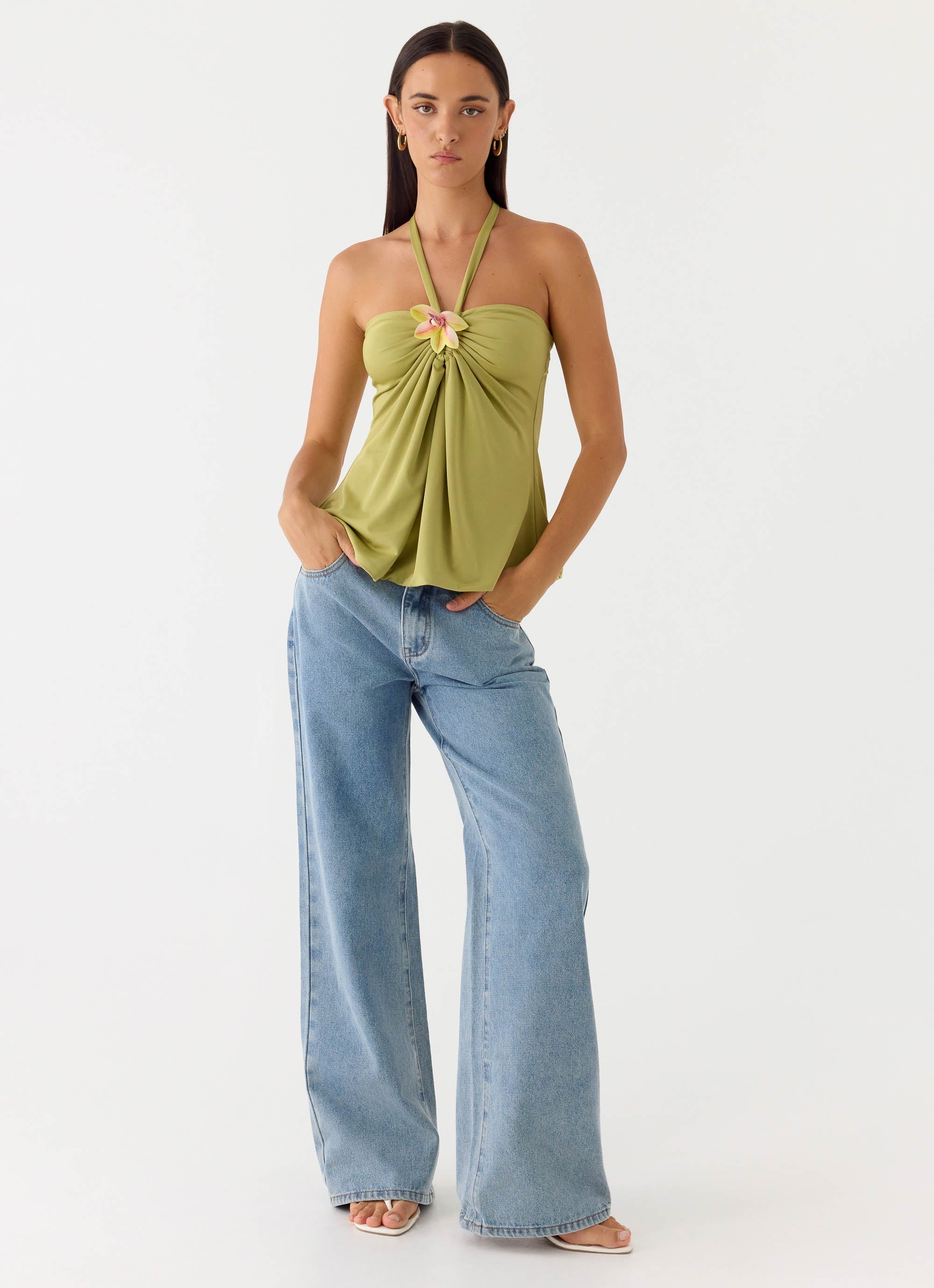 Corah Halter Top Green Olive