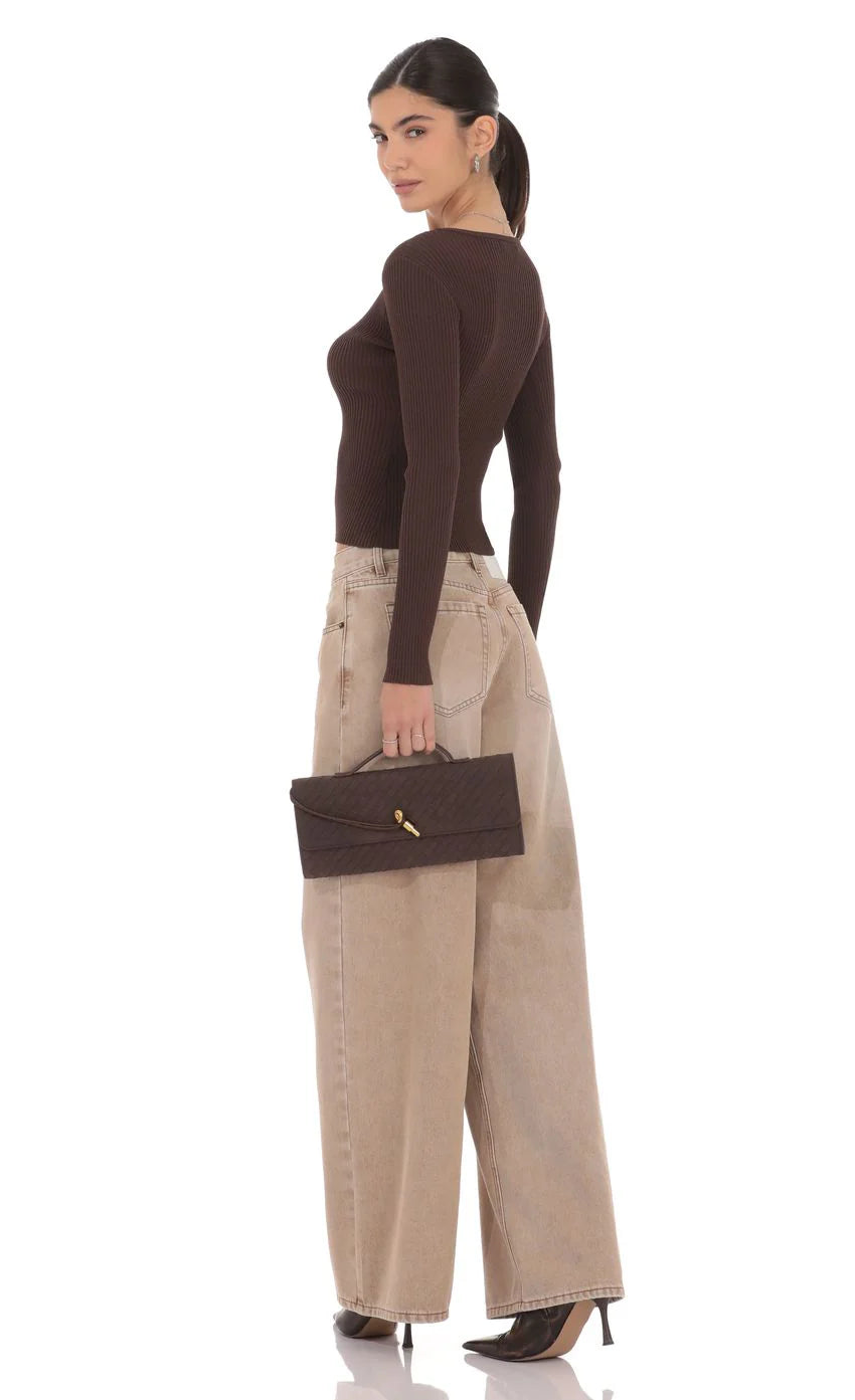 Off Center Cardigan in Brown