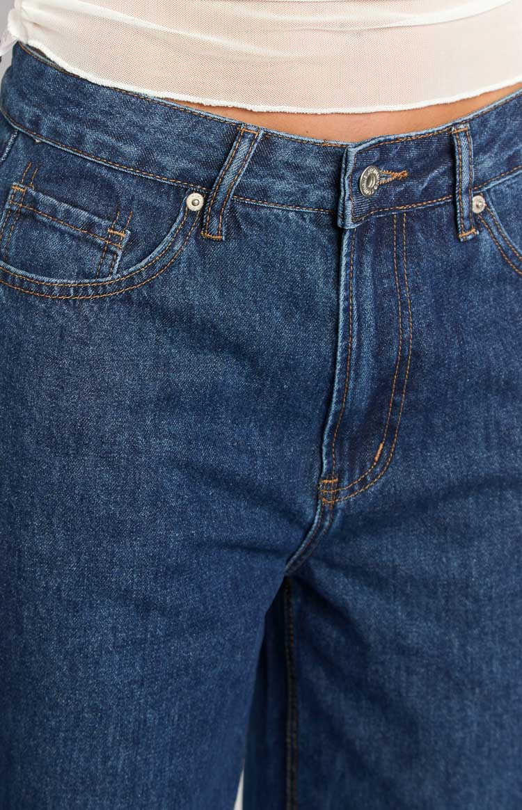 Shes Yours Dark Wash Denim Wide Leg Boyfriend Jeans