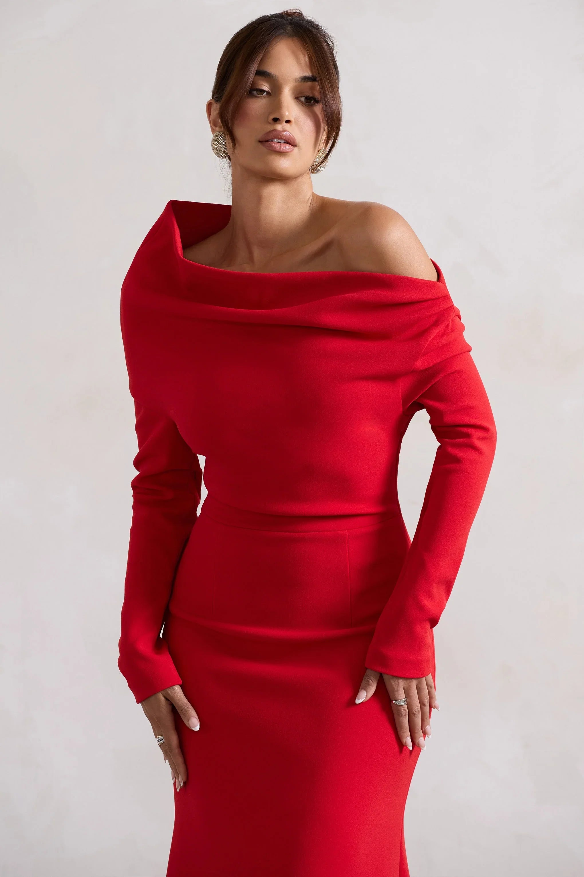 Lou Red One Shoulder Asymmetric Maxi Dress