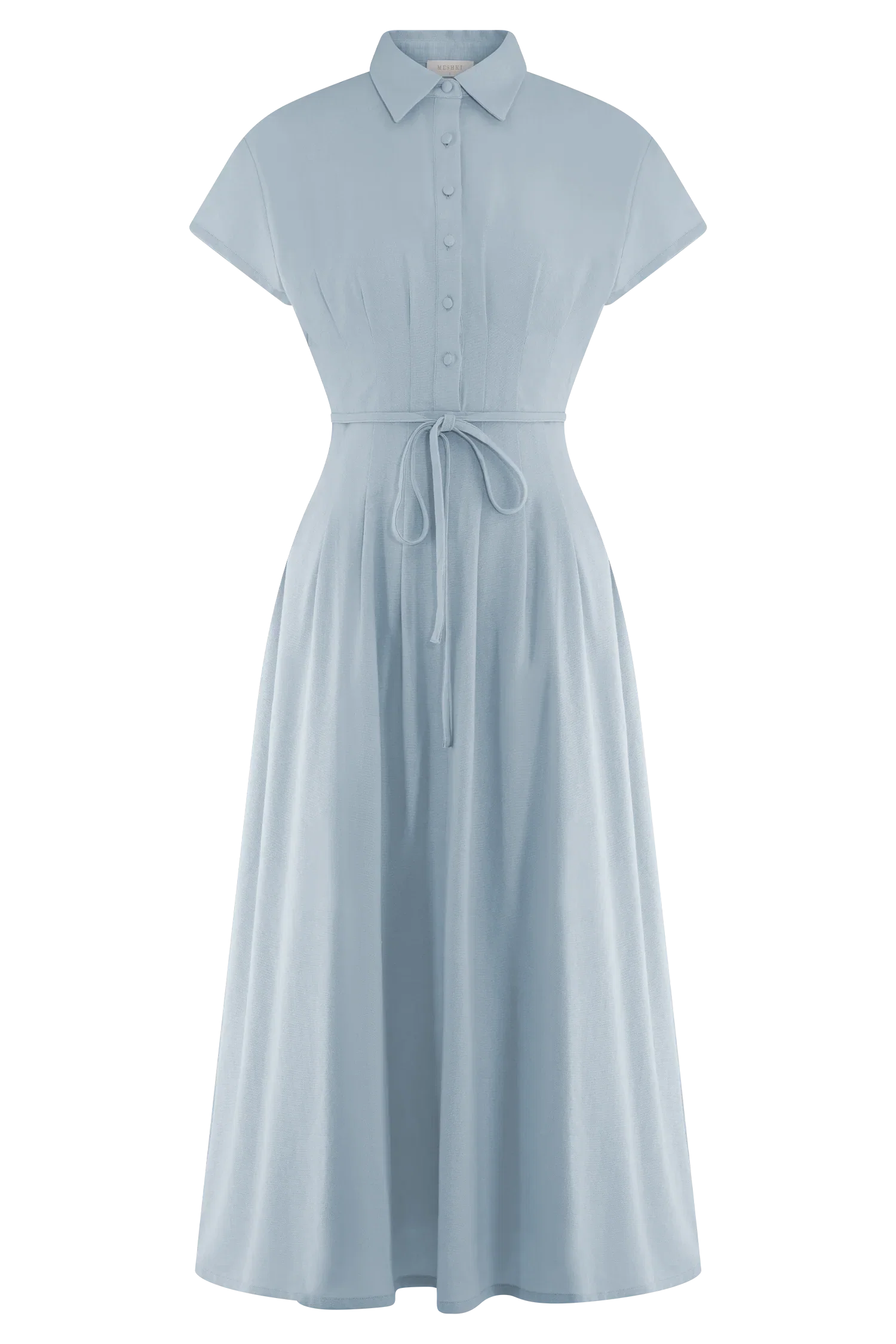Aysha Buttoned Linen Midi Dress Cornflower Blue