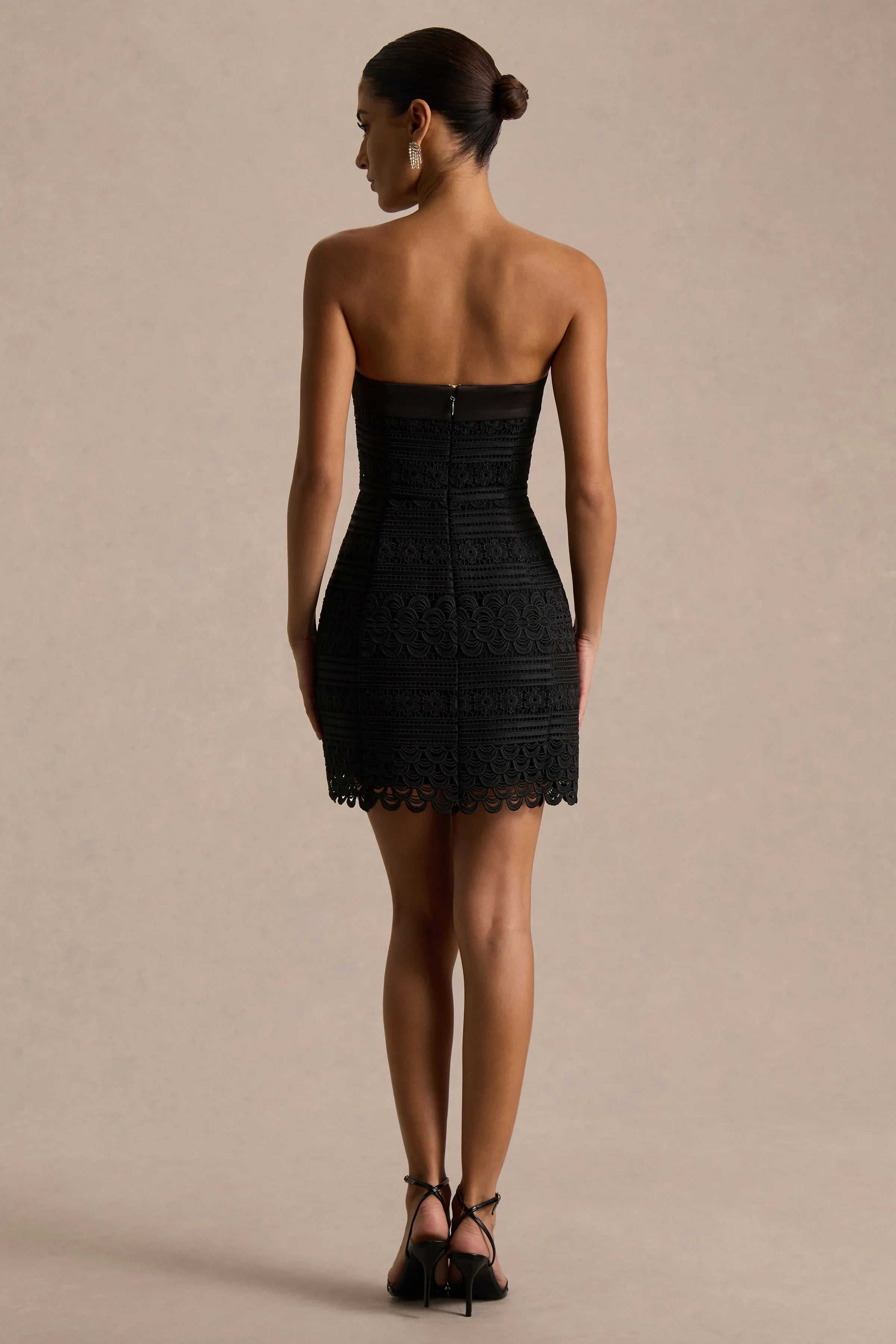 Kerry Black Lace Bandeau Mini Dress With Bow Detail