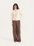 Cream Knitted Ribbed Cuff Button Down Cardigan