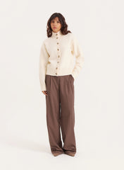 Cream Knitted Ribbed Cuff Button Down Cardigan