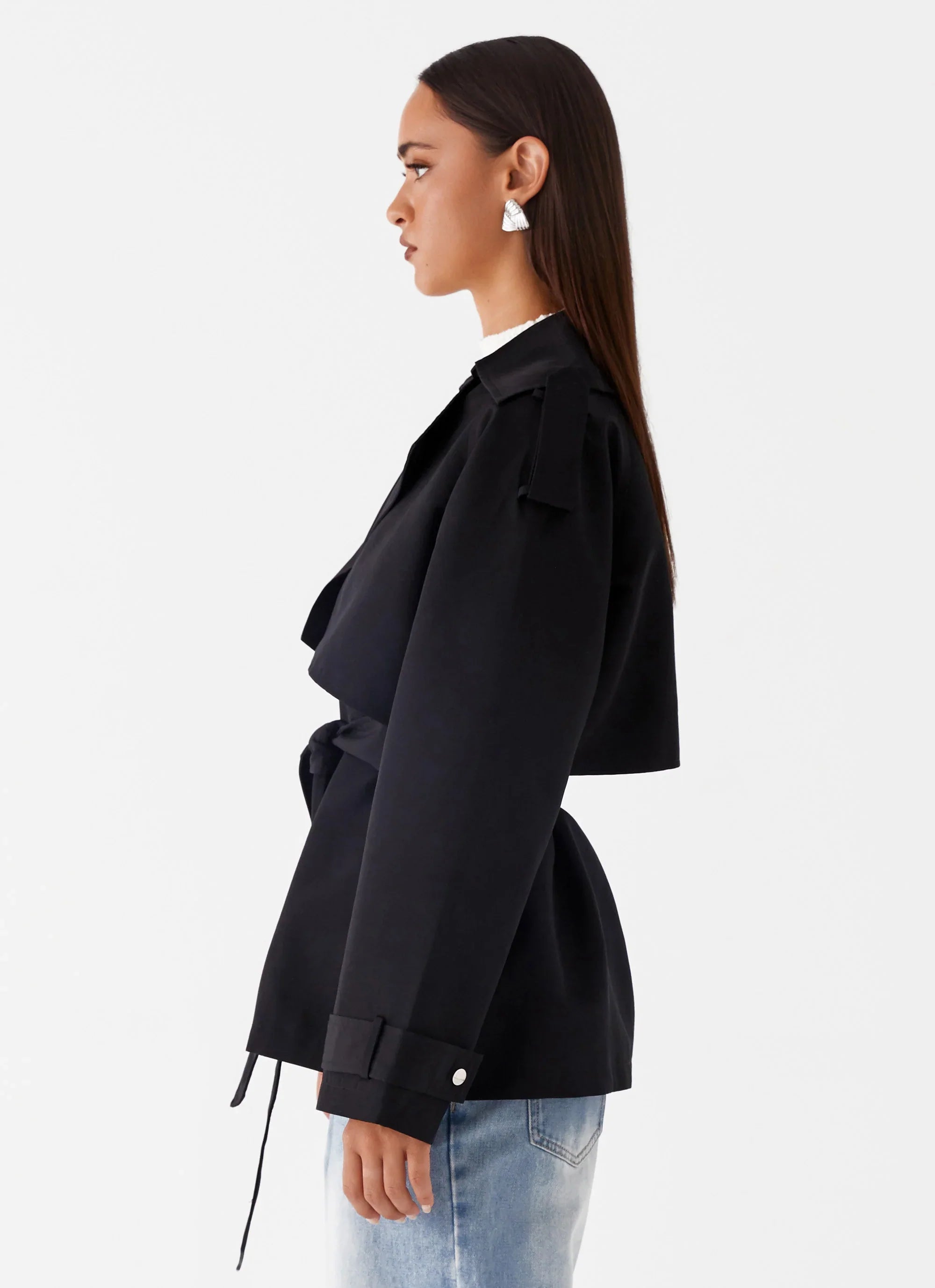 Ace Of Spades Cropped Trench Coat Black