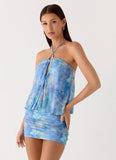 Jisoo Halter Mini Dress Aqua Paisley