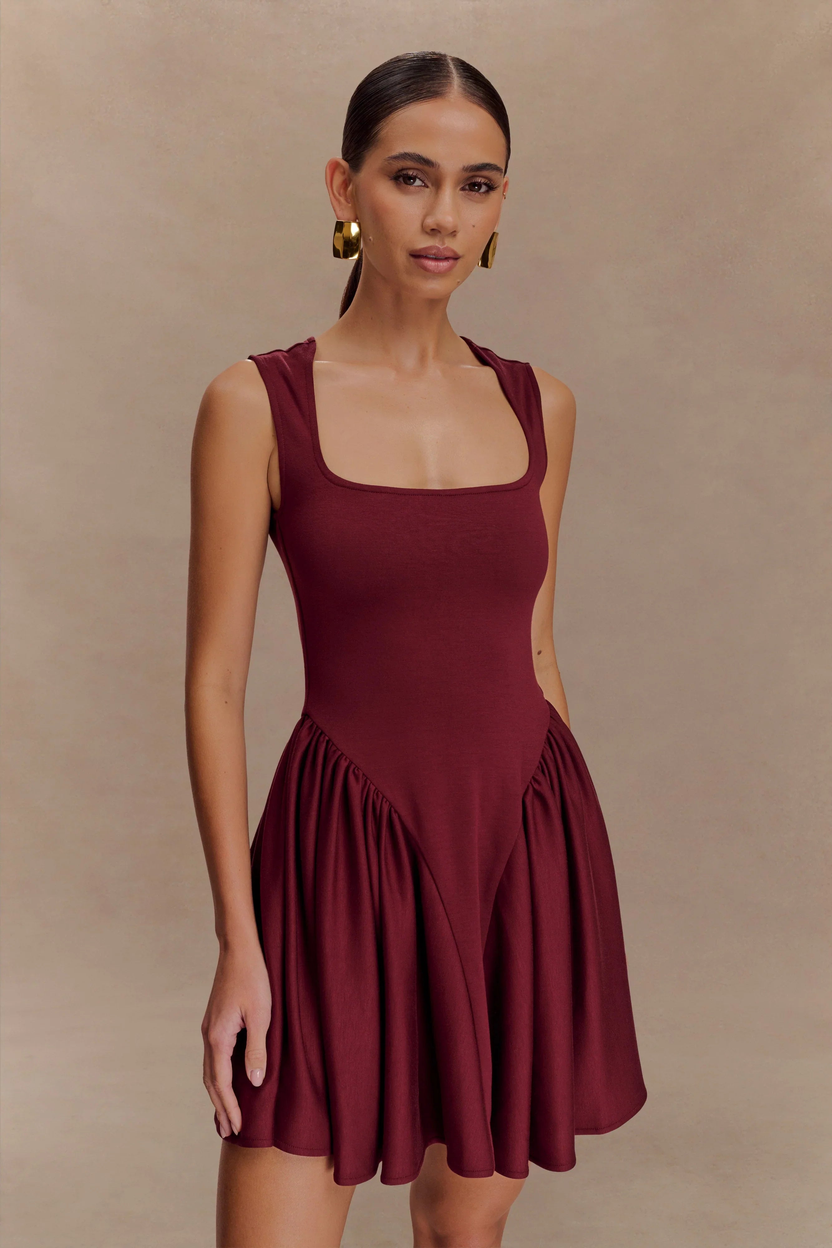Sharon Scuba Jersey Mini Dress Wine