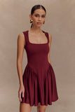Sharon Scuba Jersey Mini Dress Wine
