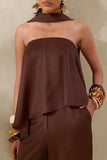 Evandra Brown Satin Bandeau Top With Scarf
