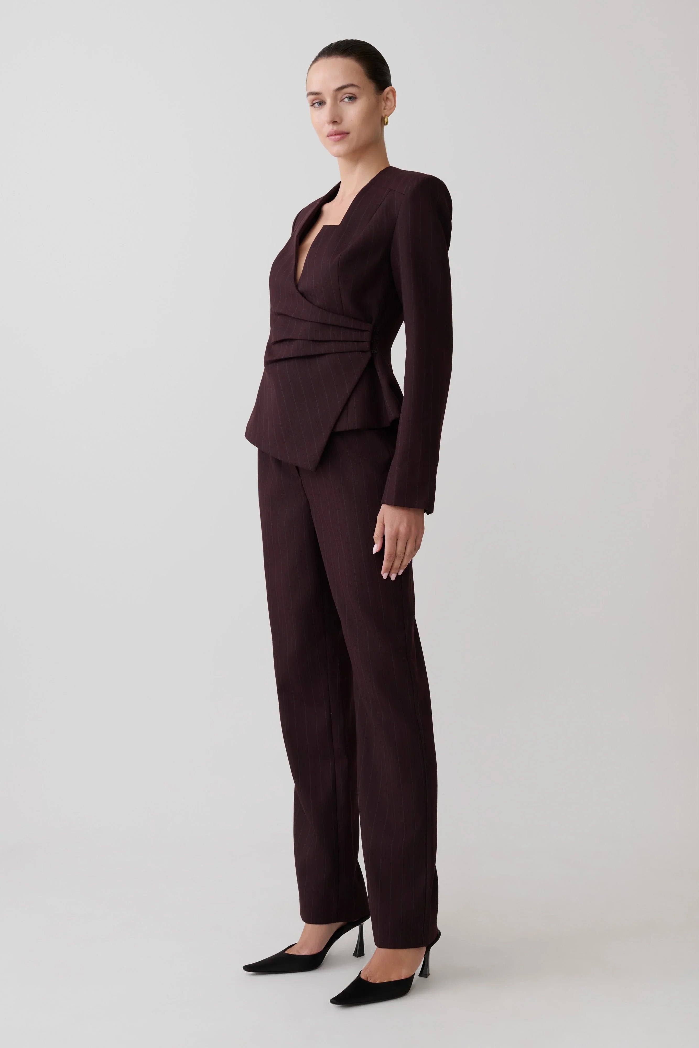 Agatha Straight Leg Suiting Pants Plum Pinstripe