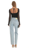 Diamond Glitter Square Neck Bodysuit in Black