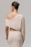 Dua Stone Asymmetric One Sleeve Draped Top