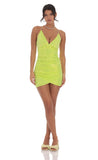 Sequin Ruched Overlay Dress in Lime Green