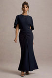 Allison Navy High Neck Maxi Dress With Cape