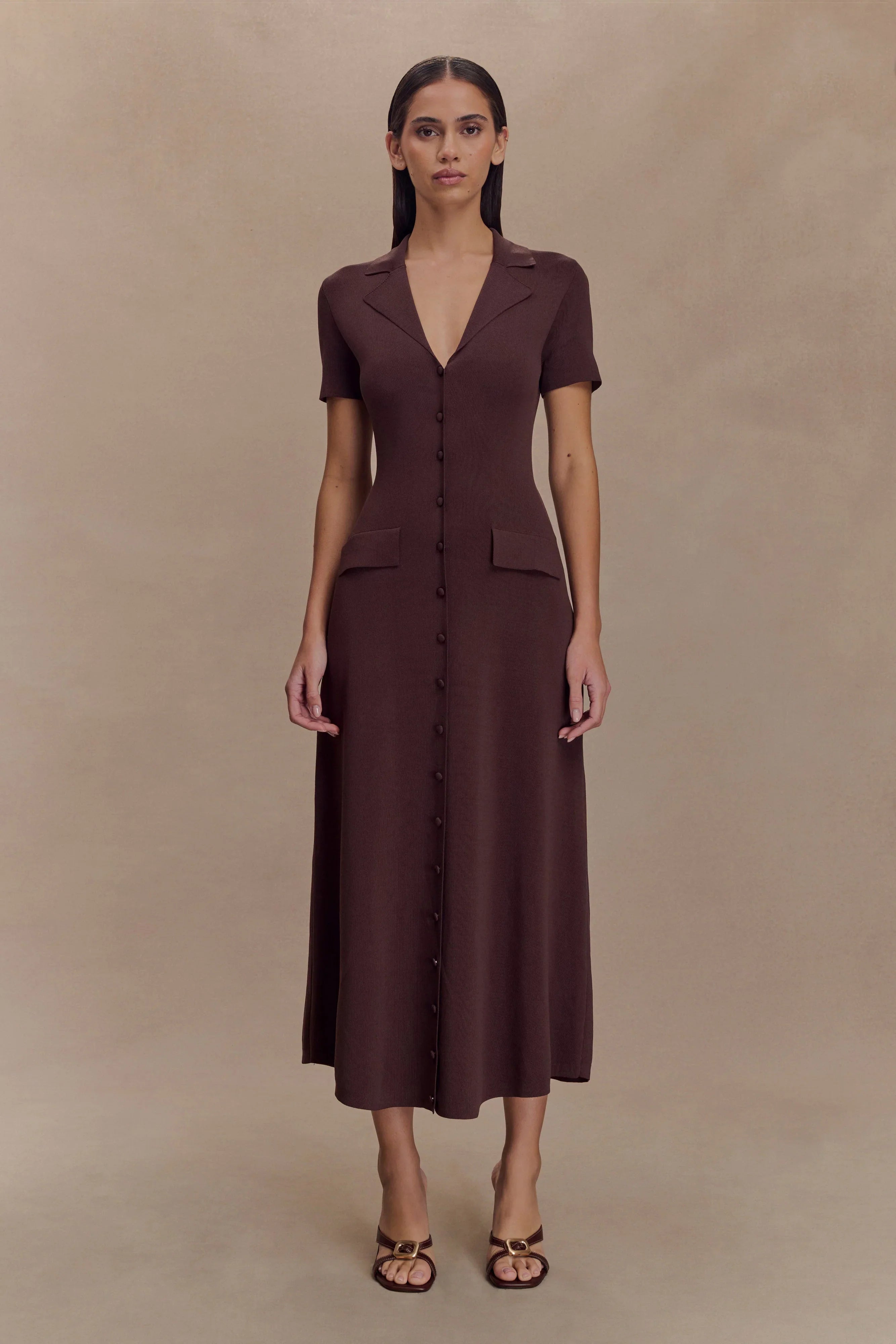 Pearson Short Sleeve Knit Midi Dress Chocolate