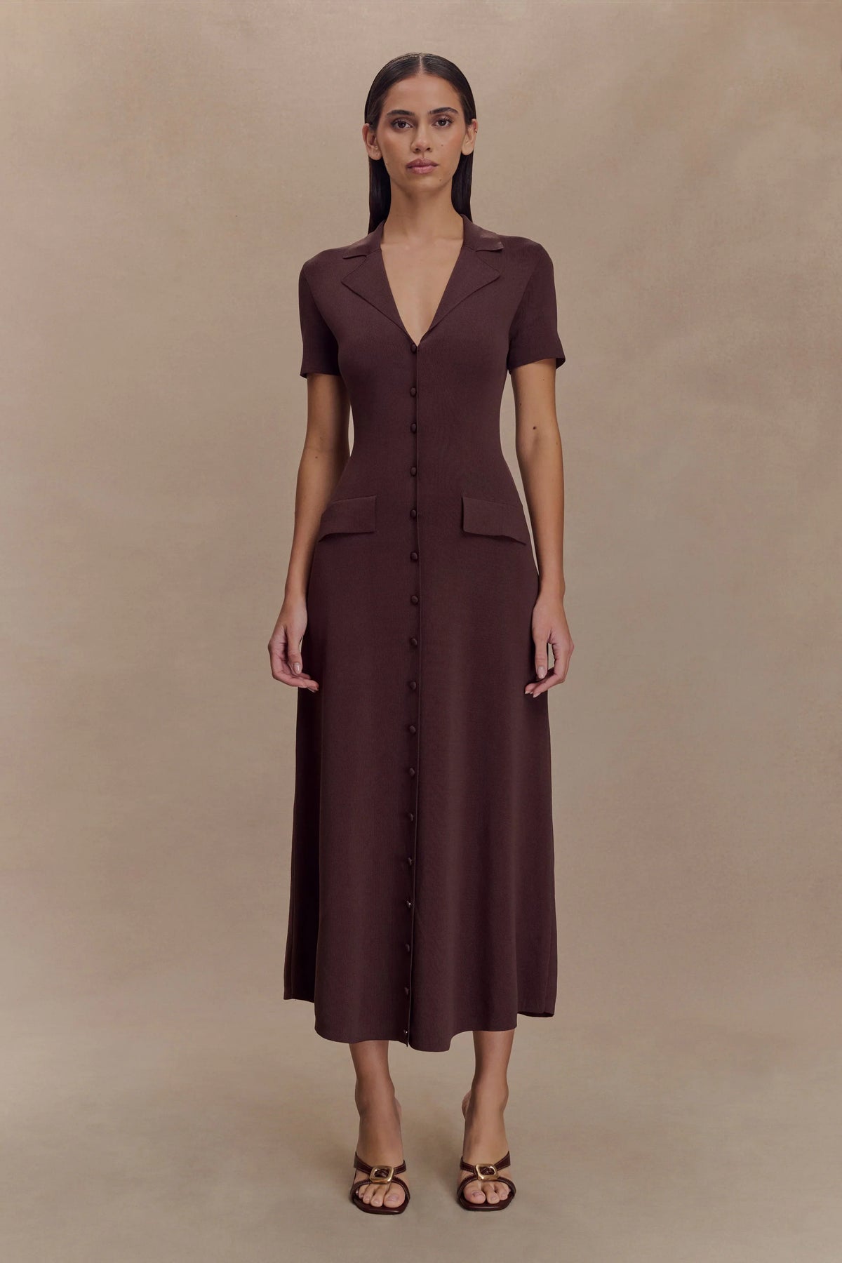 Pearson Short Sleeve Knit Midi Dress Chocolate
