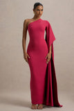 Lily Hot Pink Burgundy Asymmetric Maxi Dress With Cape Sleeve