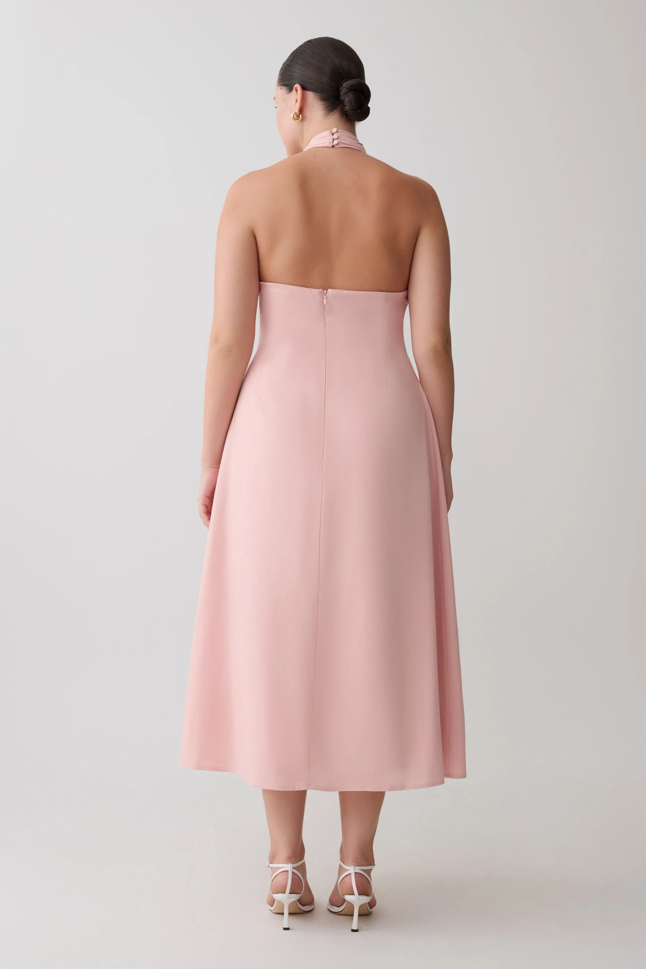 Rosie Linen Halter Midi Dress Pink