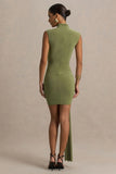 Sorenna Olive High Neck Mini Dress With Wrap And Sash Detail