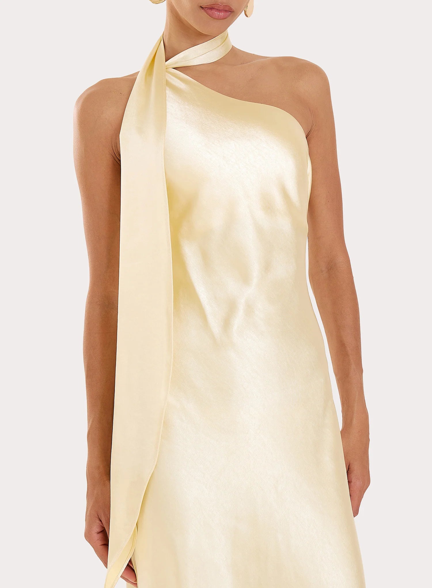Lemon Satin One Shoulder Maxi Dress