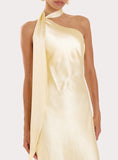Lemon Satin One Shoulder Maxi Dress