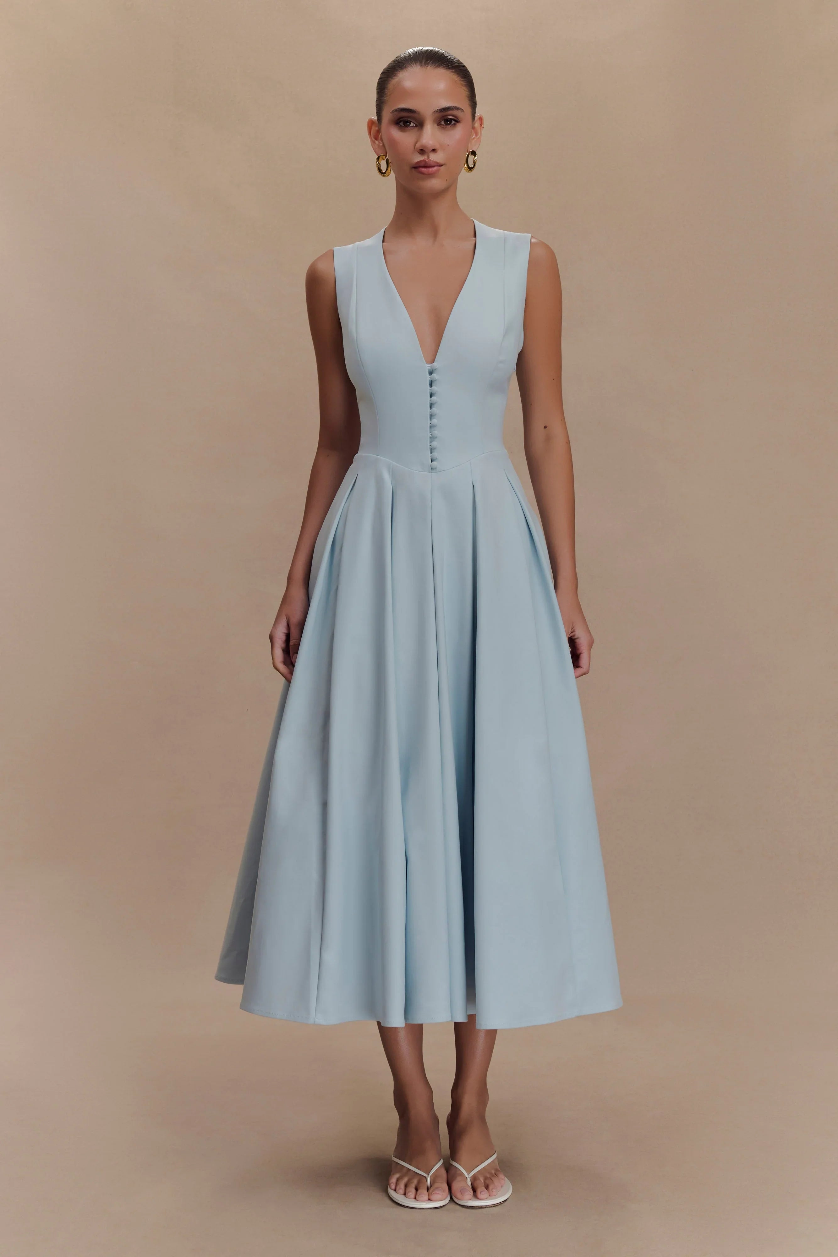 Keely Cotton Sleeveless Midi Dress Sky Blue