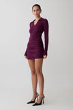 Agness Long Sleeve Button Up Knit Dress Plum