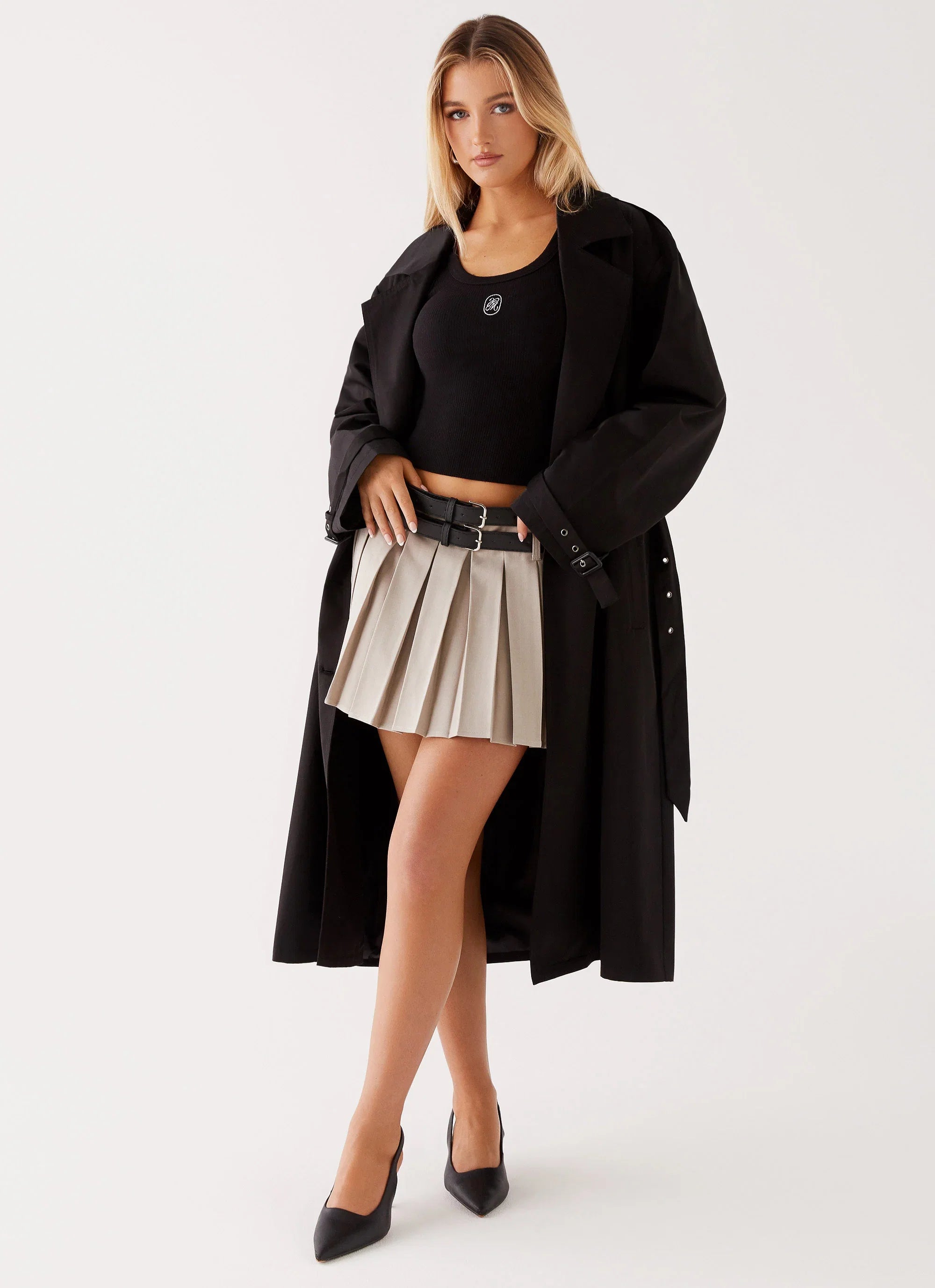Frenchy Oversized Trench Coat Black