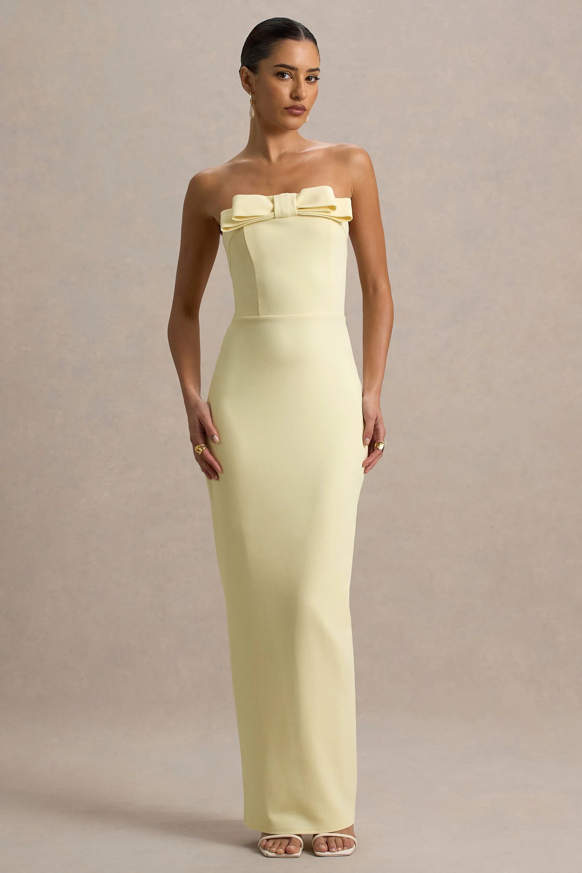 Hallie Lemon Bandeau Maxi Dress With Bow Detail