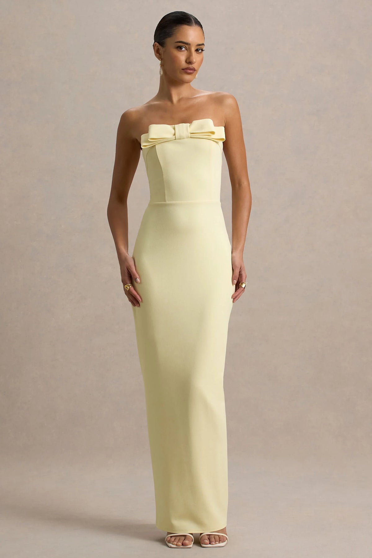 Hallie Lemon Bandeau Maxi Dress With Bow Detail