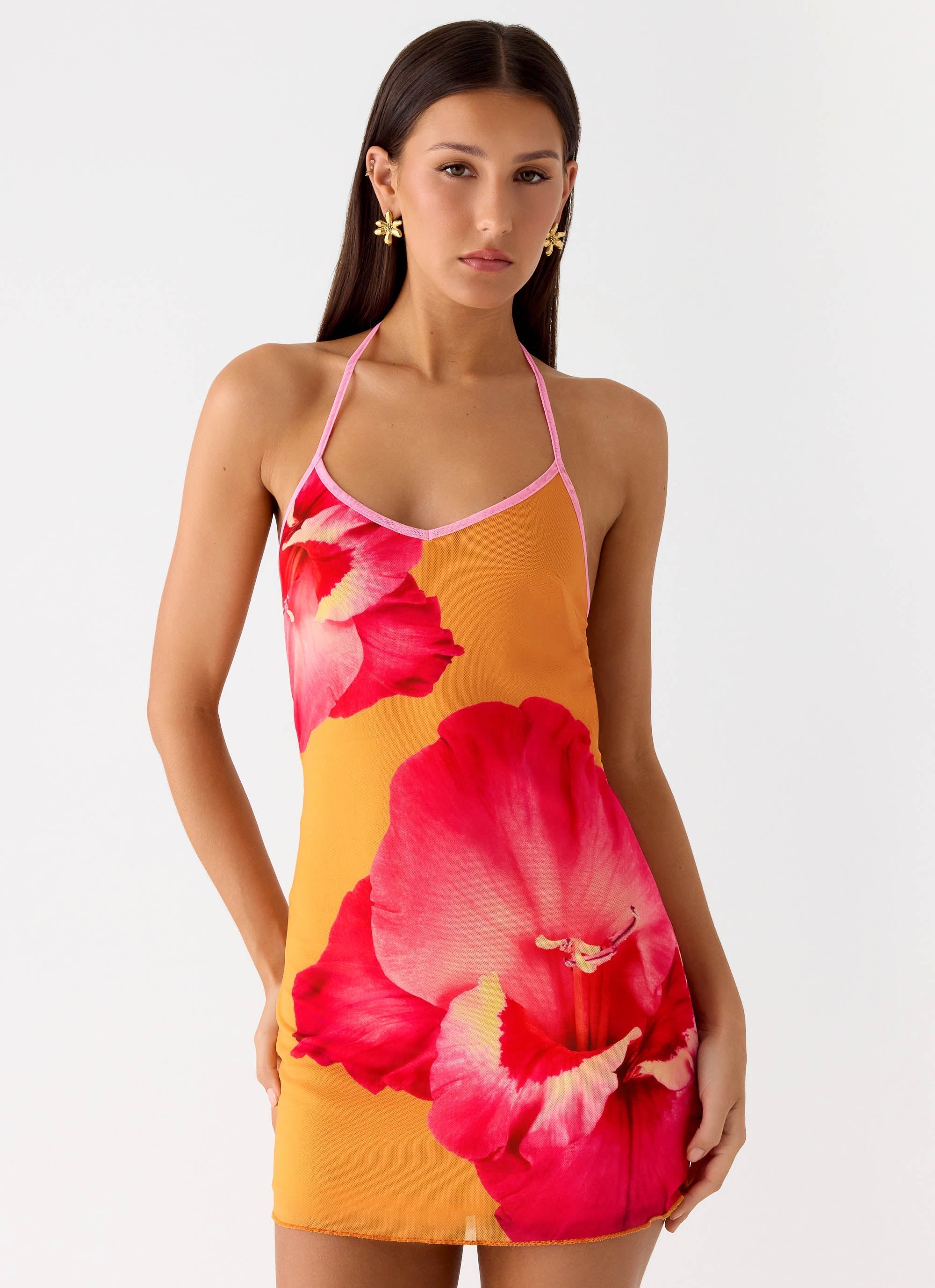 Yura Mini Dress Orange Floral Spritz