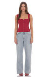 Ribbed Square Neck Top in Red