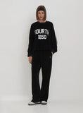 Black Velour Constrast Stripe Wide Leg Jogger