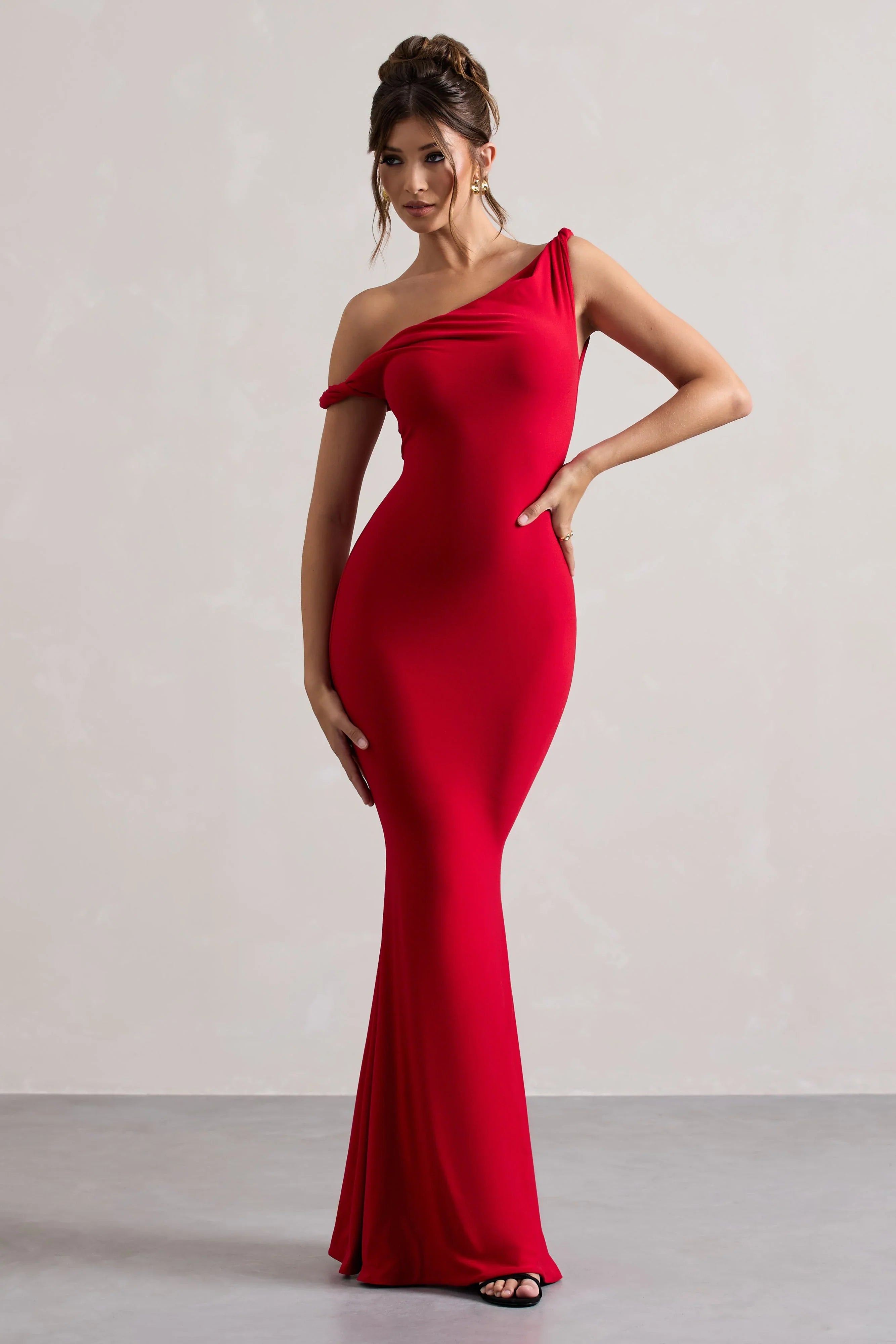 Lita Red Twisted Asymmetric Maxi Dress