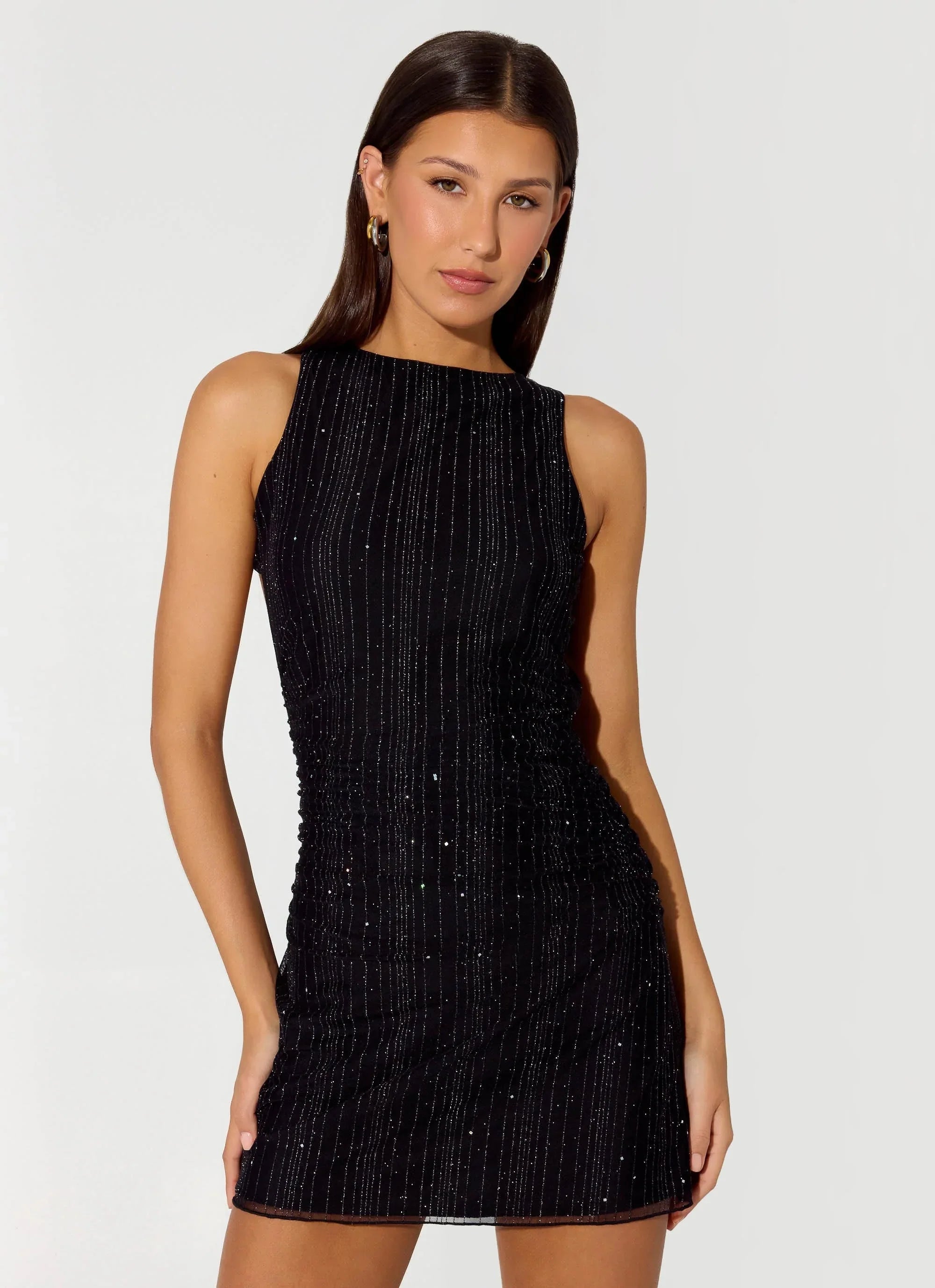 Portofino Sparkle Mesh Mini Dress Black