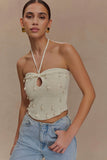 Aletta Knit Pearl Halter Top Ivory