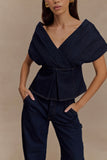Rayne Off Shoulder Denim Top Indigo Blue