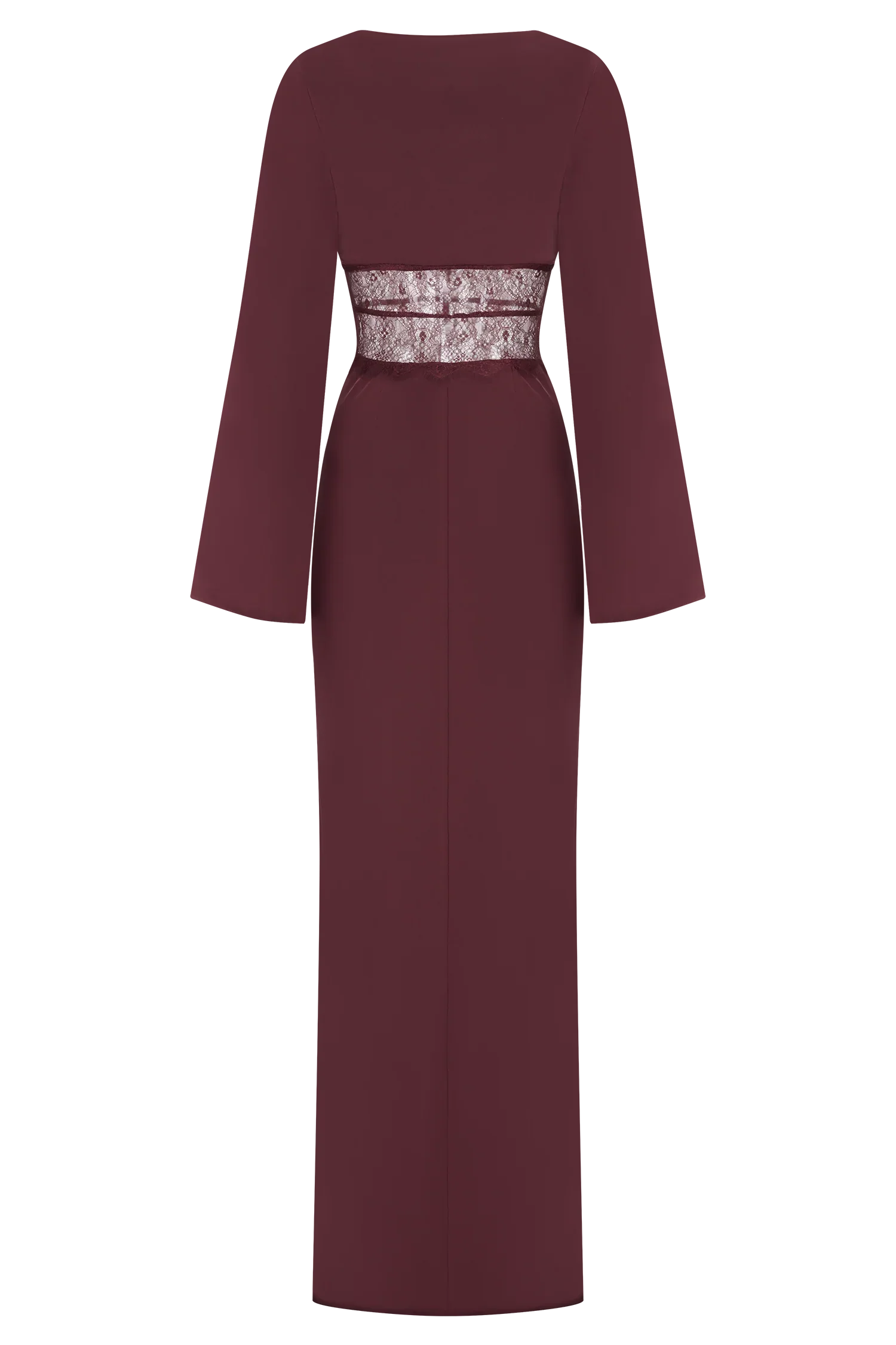 Kaya Long Sleeve Satin And Mesh Maxi Dress Wine