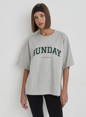 Grey Sunday Distressed Slogan Oversized T Shirt