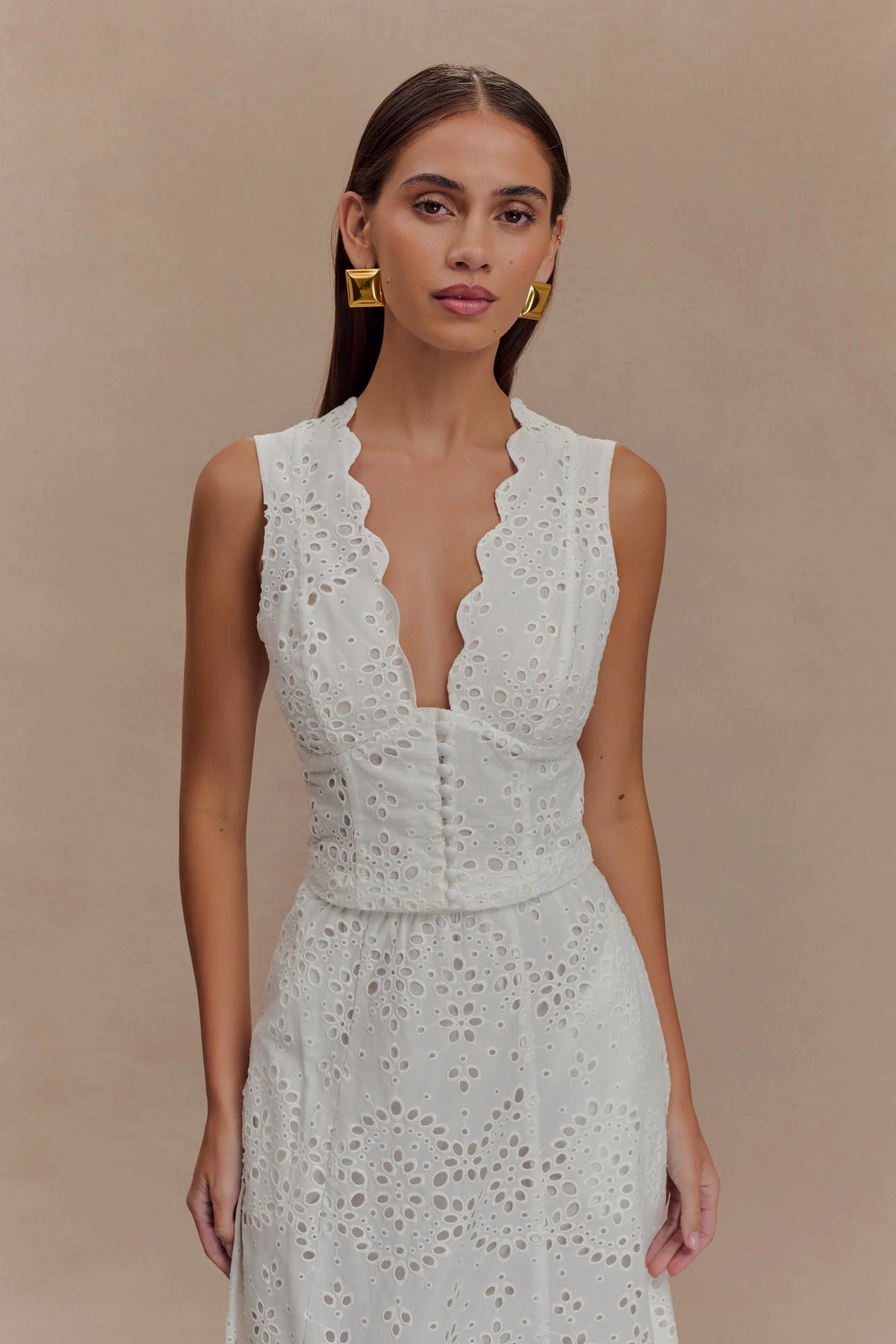 Arla Sleeveless Broderie Top White