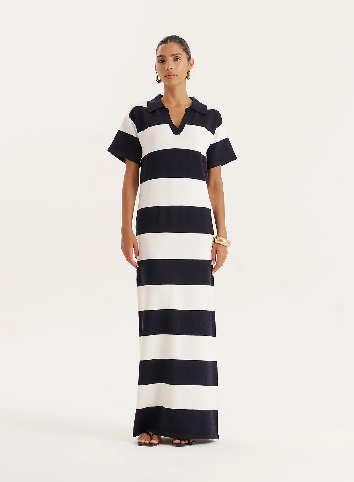 Black And White Stripe Knitted Rugby Maxi Dress