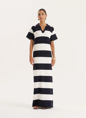 Black And White Stripe Knitted Rugby Maxi Dress