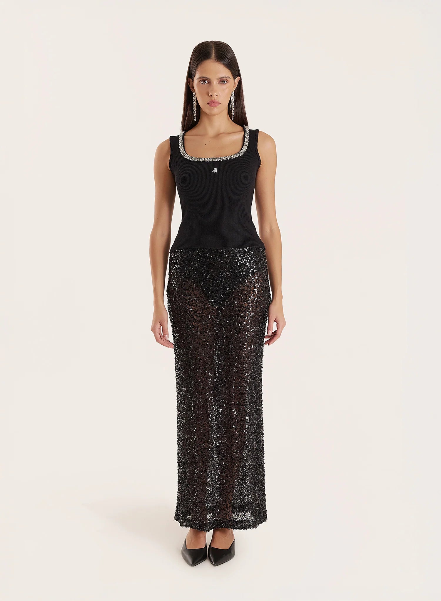 Black Embellished Trim Square Neck Vest Top