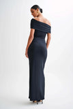 Cassandra Off Shoulder Slinky Maxi Dress Black