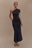 Chloe Peached Jersey One Shoulder Midi Dress Black